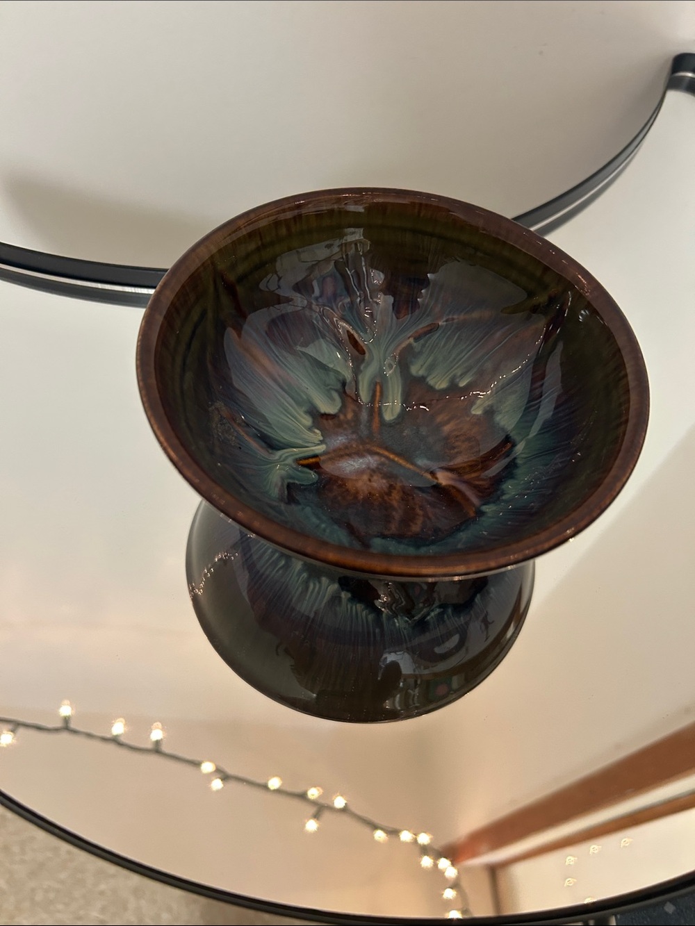 Handmade Reactive Glaze Ceramic Bowl in Blue and Brown